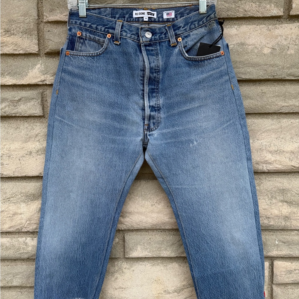Re/Done Levi's High Rise Indigo Blue Pedal Pusher Reconstructed Jeans 26 $450